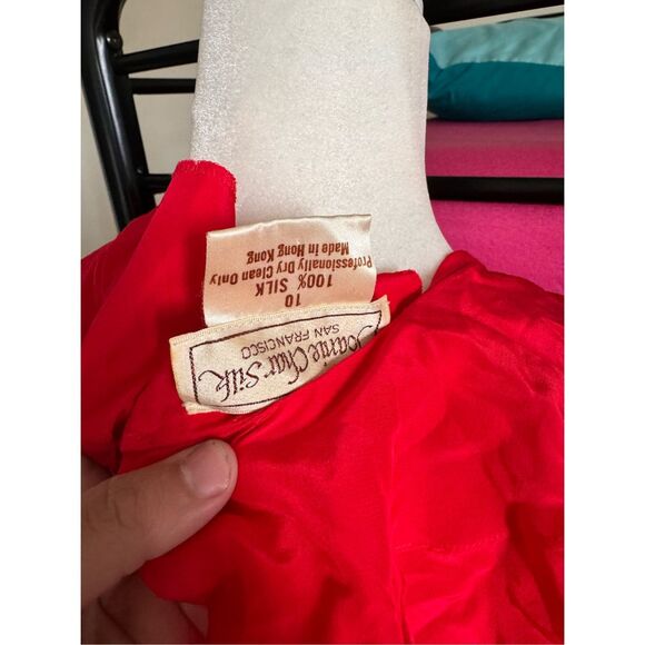 Vintage Joanie char 100% silk red dress maxi long sleeve ruffle bust missing bel - Picture 3 of 6